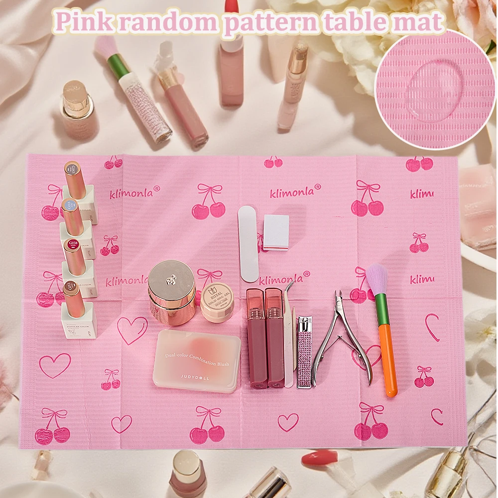 20/50/125Pcs Klimonla Pink Random Pattern Disposable Nail Table Mats, Ideal for Manicure & Nail Art Protection