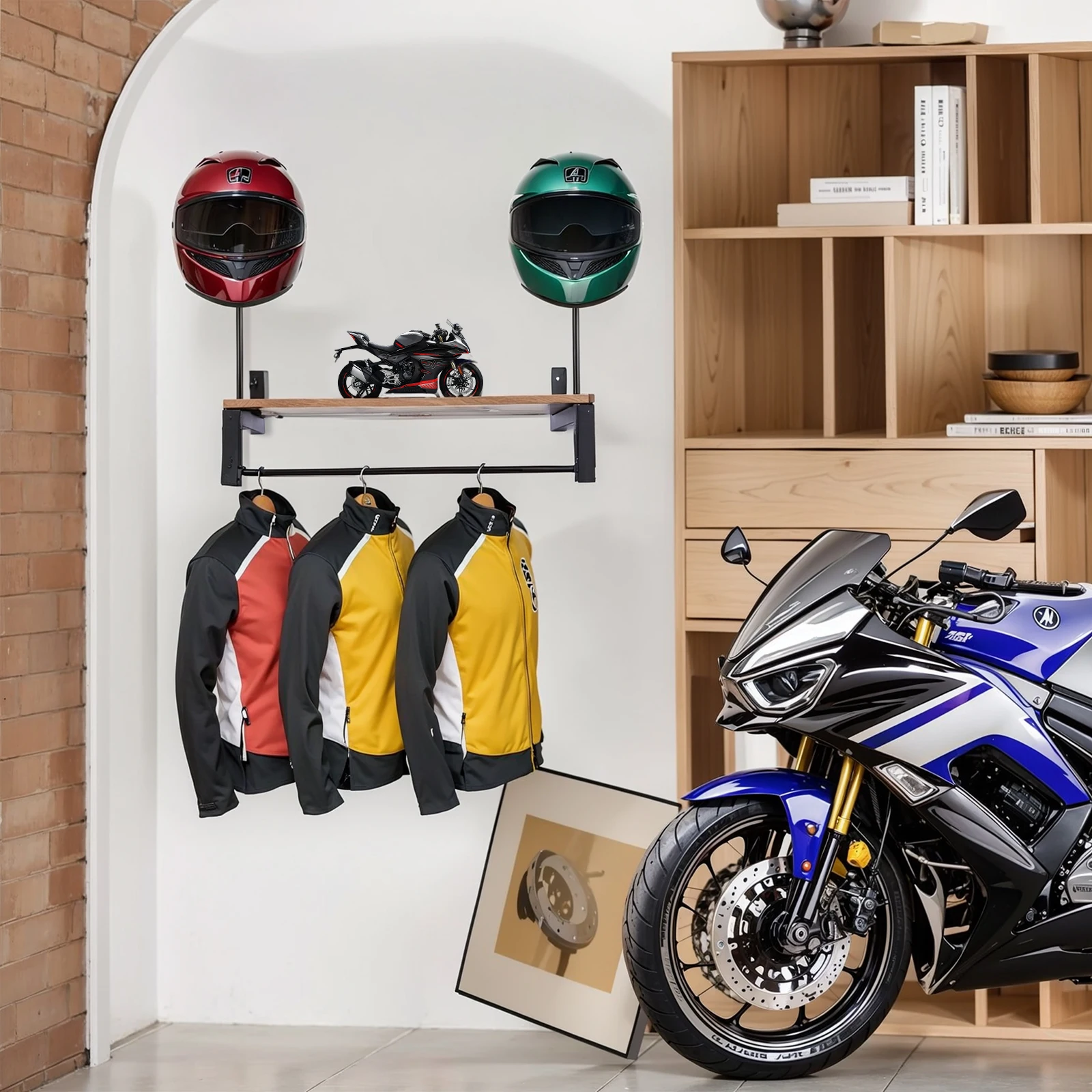 

Деревянный держатель для мотоциклетного шлема с 5 крючками, вешалка для шлема, износостойкая стойка для хранения снаряжения, стойка для хранения мотоциклетных аксессуаров