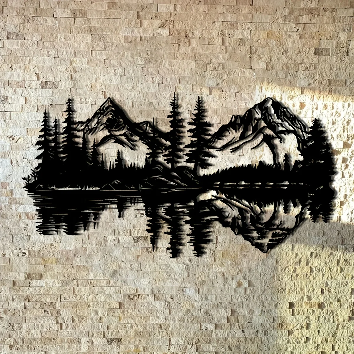 CIFBUY Metal Wall Art Iron Landscape Mountain Forest Scenery Waterproof Outdoor Garden Patio Balcony Home Decor Realistic Reflec