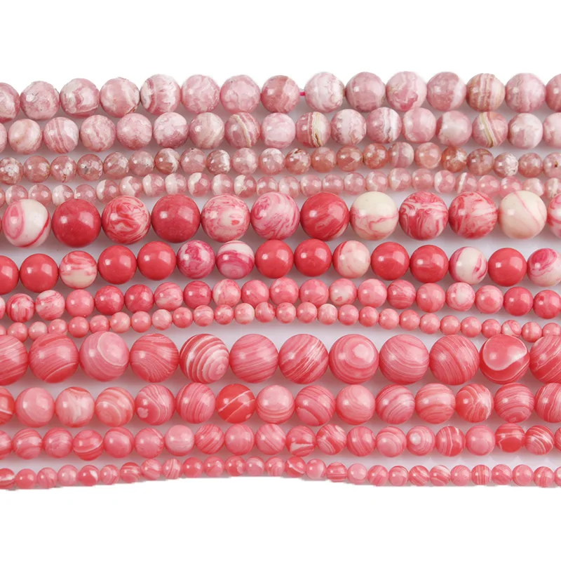 100% Natural Stone Argentine Rhodochrosite Gemstone Round Loose Bead Diy Spacer Beads for Jewelry Making Accessories