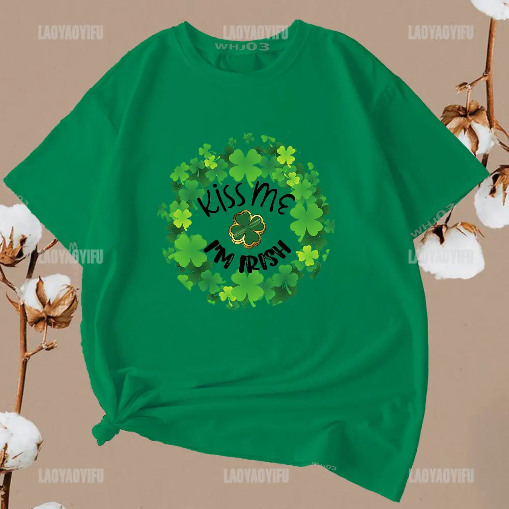 Irland St. Patrick's Day zielona, z nadrukiem damskie T Shirt święty Patrick O szyi luźne koszulka damska bawełniane ubrania Camisetas Mujer