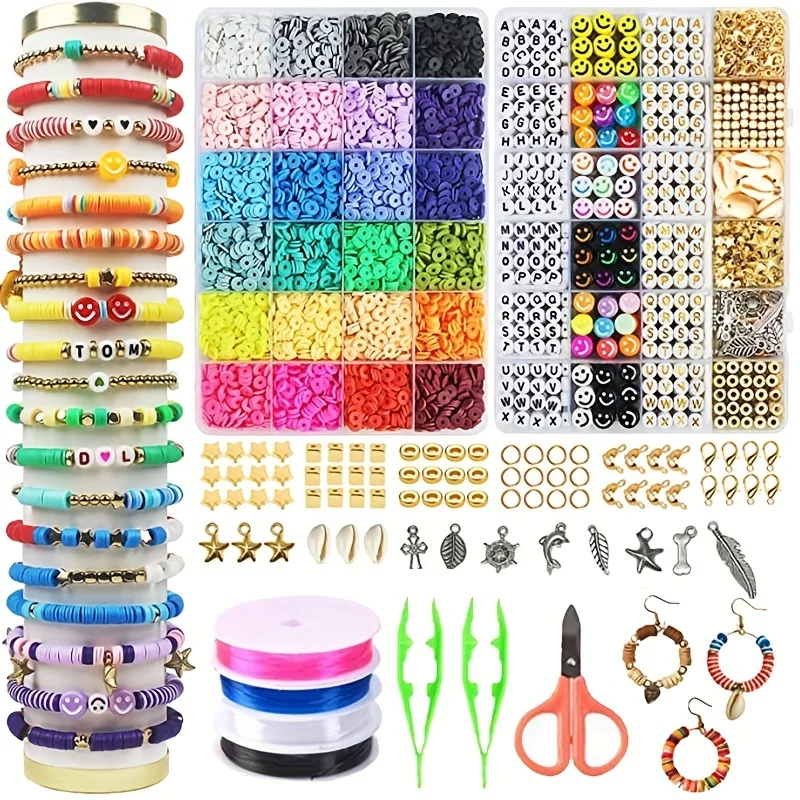 2 caixa 24 cor do arco-íris contas de argila pulseira fazendo kit para fazer jóias carta contas acessórios kit diy artesanal suprimentos