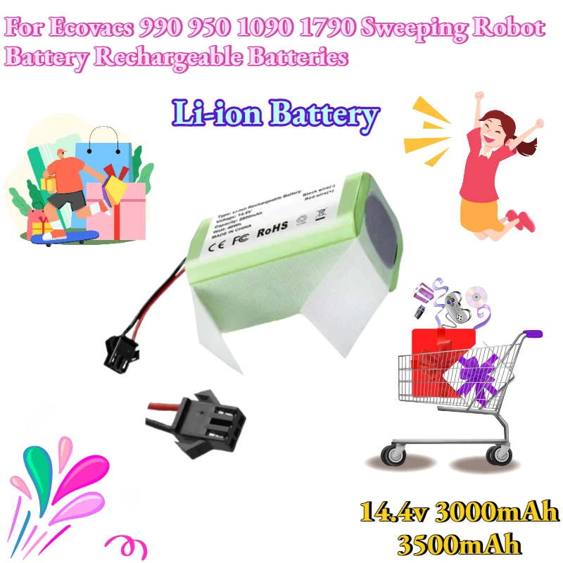 

3000mAh 3500mAh for Ecovacs 990 950 1090 1790 Sweeping Robot Battery Rechargeable Batteries