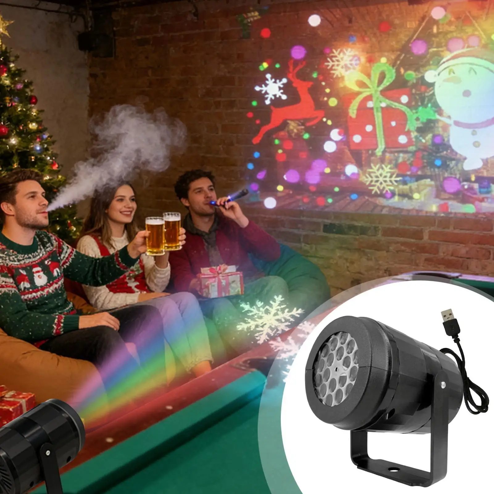 

Рождественский проектор, светодиодный светильник с питанием от USB, 16 узоров, снежинка, Санта-Рождество, уличный проектор для украшения вечеринки, дома