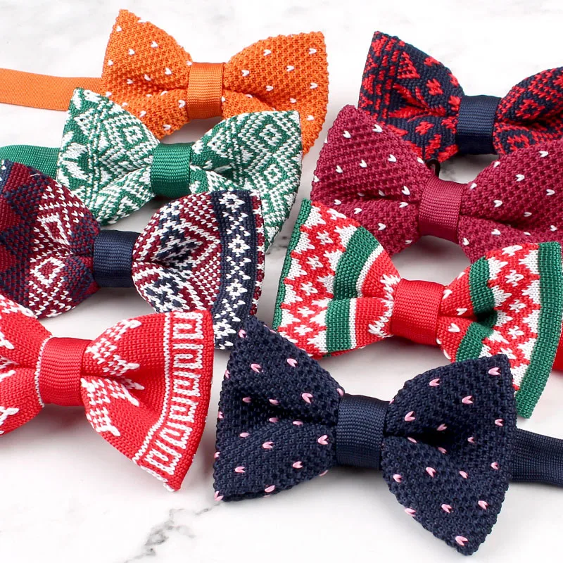 Wholesale Christmas Woven Knitted Bow Ties Casual Green Dots Bowknot Banquet Performance Host Neckwear Butterfly Wool Bowties