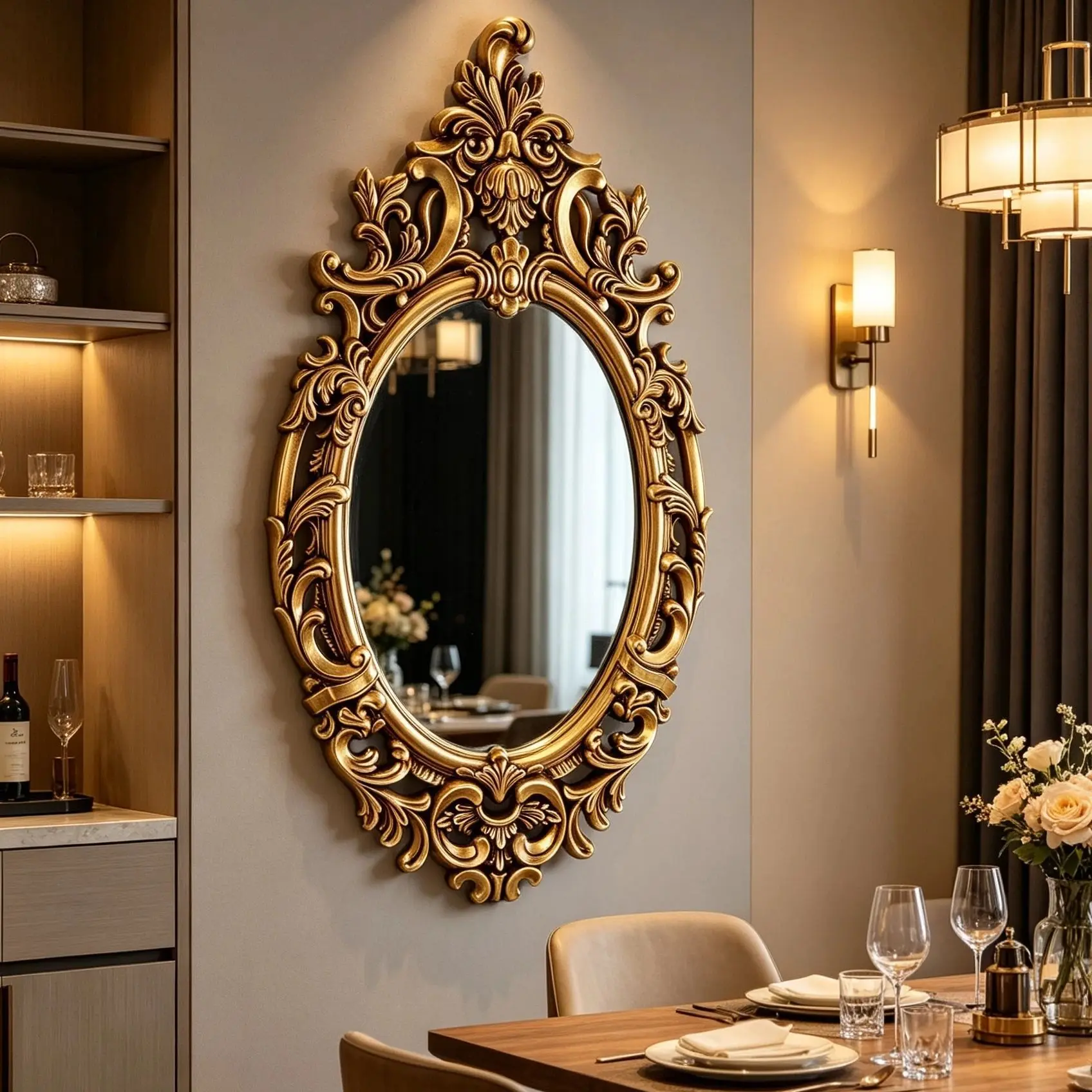 HYS European retro oval bathroom mirror dresser mirror oil painting frame photo frame decorative mirror frame engraved