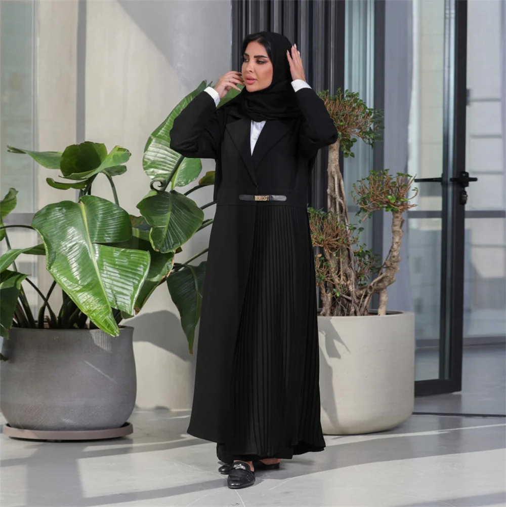 2024 Muslim Modest Dress Women Elegant Saudi Arabia Cardigan Dubai Luxury Islam Pleated Coat vestido feminino elegante social