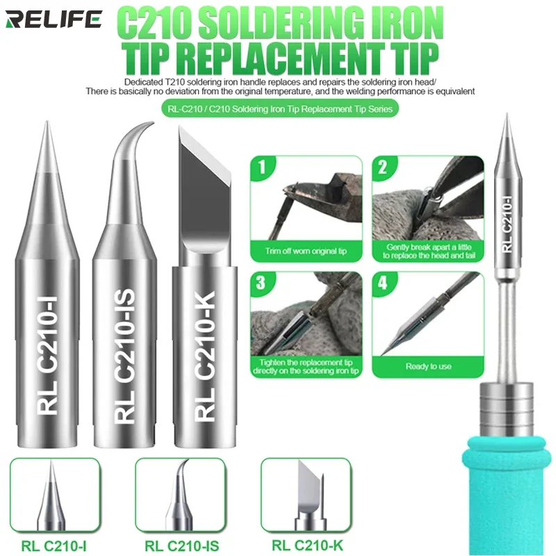 

RELIFE RL-C210 T210/K/I/IS Universal C210 Soldering Iron Tip Replacement Head Replacement Repair Soldering Station Welding JBC