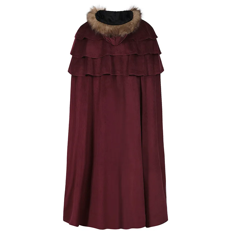 Mantello da donna gotico di alta qualità Costume di Halloween mantello da uomo medievale con collo di pelliccia invernale Larp Viking Cosplay Cape