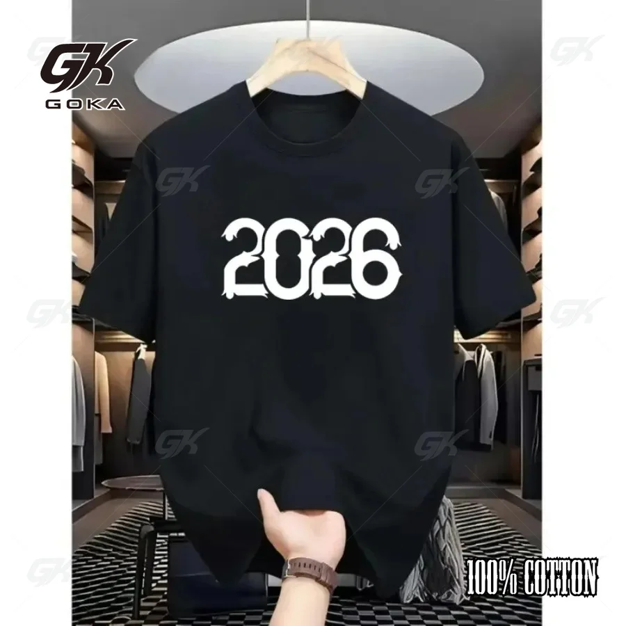 2026 Gothic Number T-Shirt, New Year Graduation Graphic Tee, Hipster Unisex Clothes Black Minimalist Casual Shirt