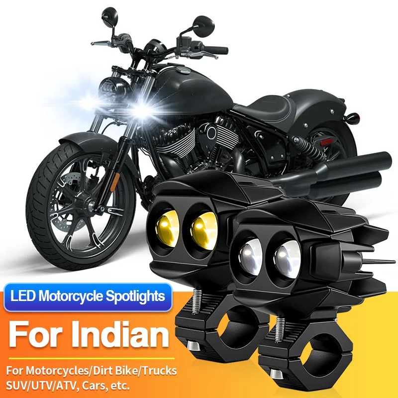 1 Set Universal Motorcycles Headlight LED Fog Light Dual Color Spotlights for Indian Scout/Scout Icon/Springfield/Super Chief