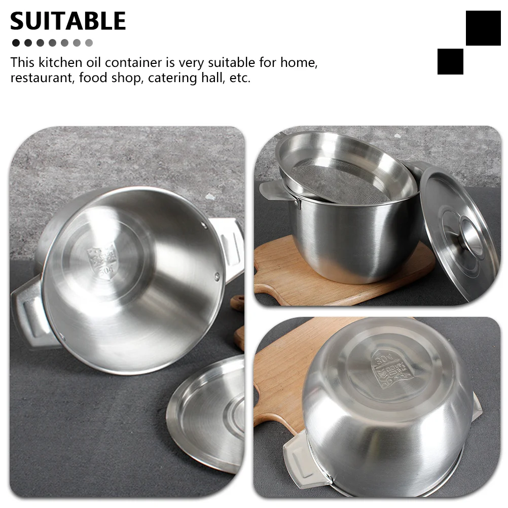 

Stainless Steel Basin 2.5L Smooth No Burrs Easy Clean Multi-Functional Kitchen Oil Storage Container For Home Restaurant