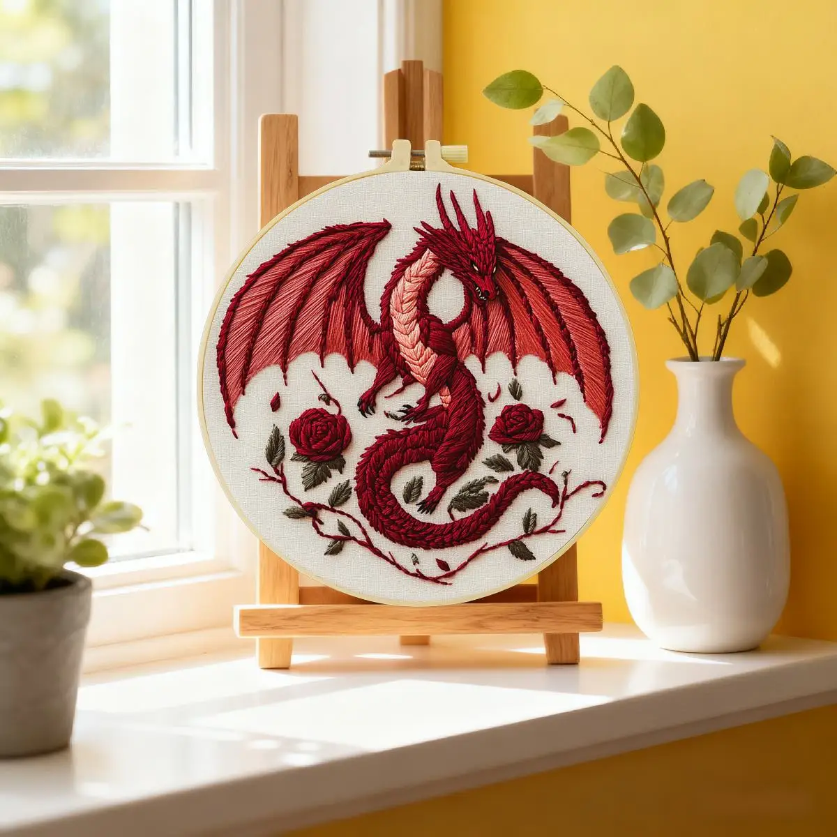 1 Stück 20X20CM/15X15CM 7,87/6,3 Zoll Roter Drache Stickerei Starter-Kit DIY-Kit DIY-Stickerei-Set Handarbeiten Nähkunst – Detail 1