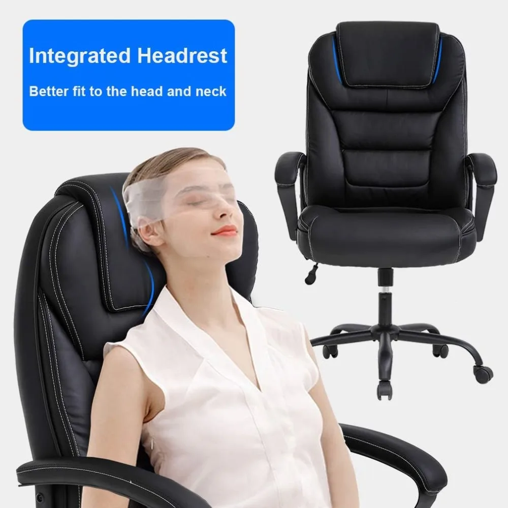 Silla de escritorio ergonómica con respaldo alto con asiento ancho y soporte lumbar para gran capacidad, hasta 500 libras