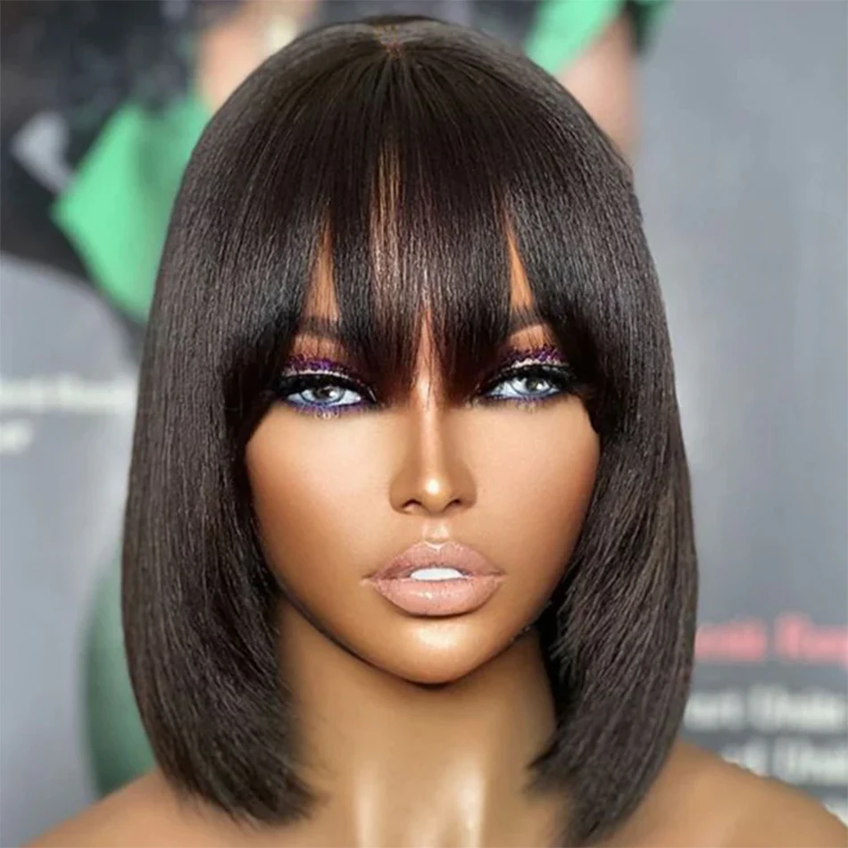 Short Bone Straight Bob Human Hair Wigs With Bangs Full Machine Made Wigs For Women Top Quality Fringe Wig Vietnamese Cheap Wigs