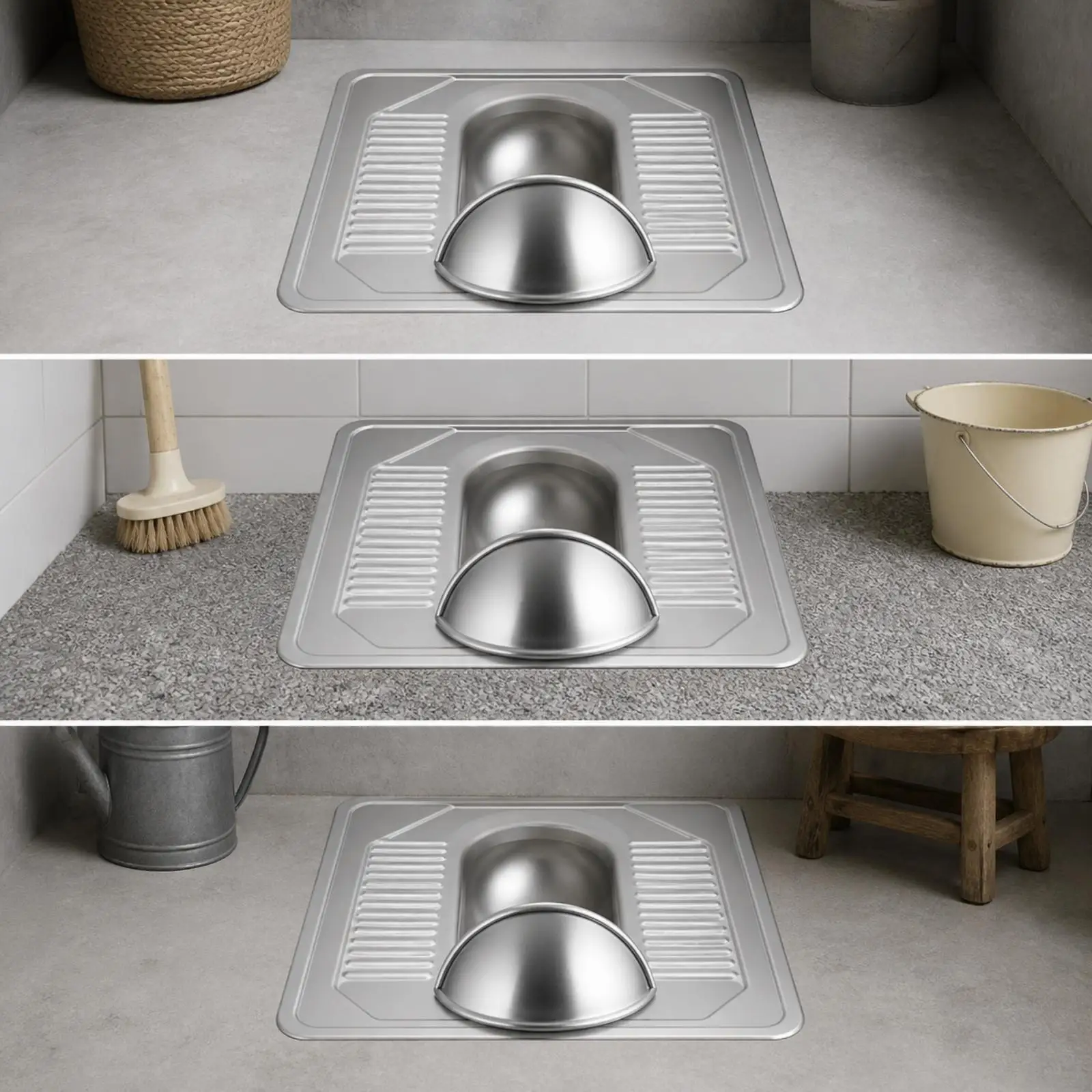 Stainless Steel Squat Toilet Pan Hygienic Squat Toilet with Spray Guard Floor-Mounted for Rural Bathrooms, Utility Washrooms