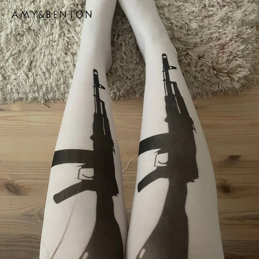 Two Dimensional Dark Anime Print Punk Rock Sexy Thigh High Stockings Subculture Hot Girl Y2K Stockings Versatile Bottom Socks