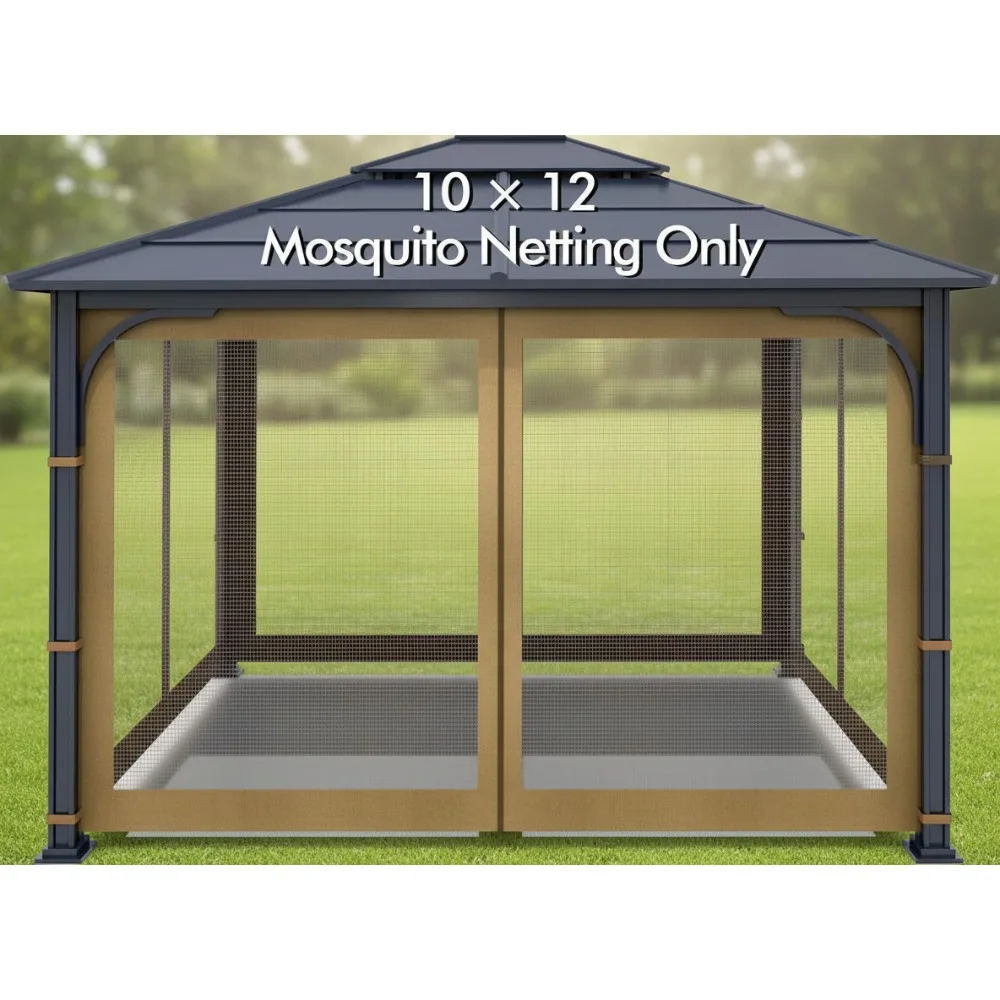 

Outdoor Gazebo Canopy 4-Panel Screen Walls with Zipper - Mosquito Netting for 10' x 12' Gazebo (Khaki)