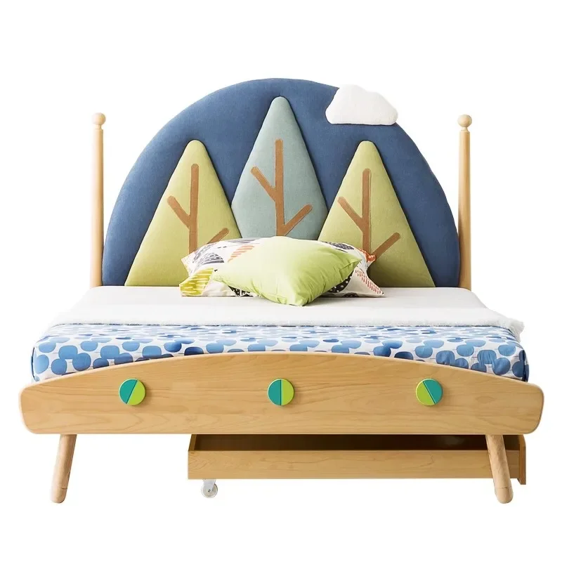 Solid wood children's bed, soft bag bed, teenager 1.5 meters with pumping bed multi-function