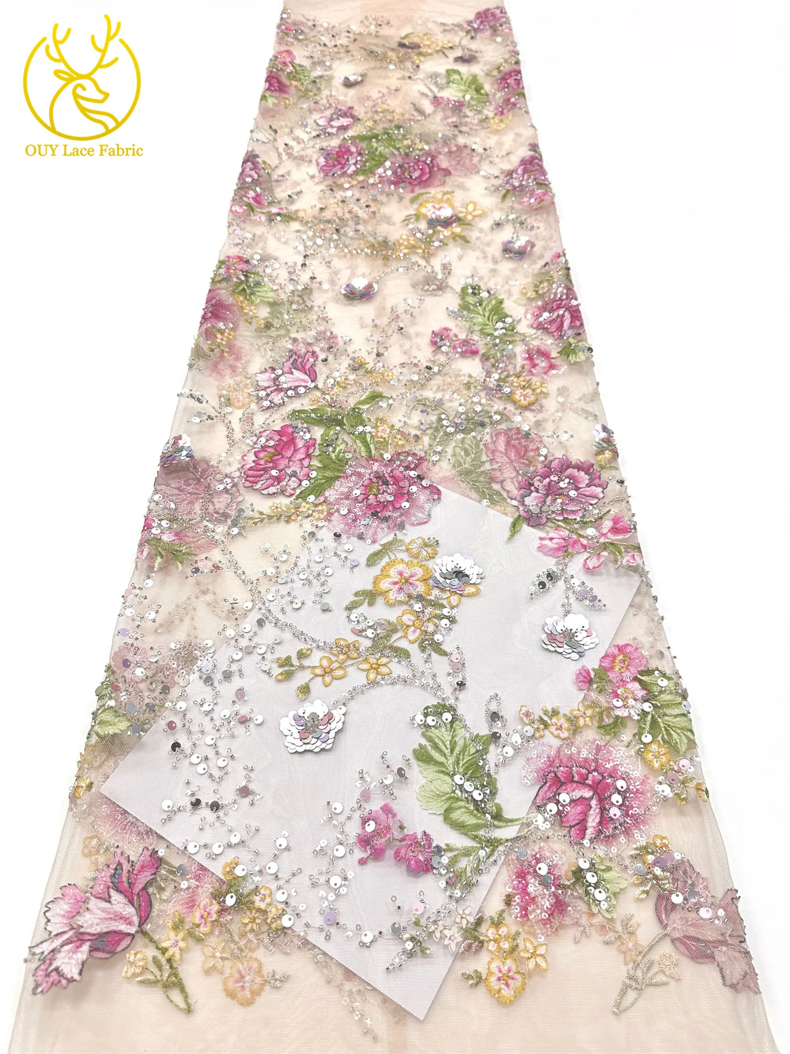 Elegante DIY handgemachte Stickerei-Blumenspitze, afrikanische Perlen-Spitze, französische Pailletten-Tüllspitze für Hochzeitskleid-Design – Detail 22