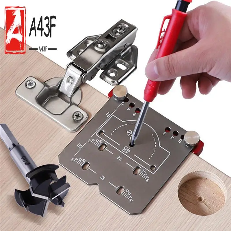 

A43F-35 мм шарнирный зажим, дверные шкафы, шаблон для скрытых петель, шаблон для отверстий, алюминиевый сплав, направляющая для сверла, локатор, инструмент для деревообработки