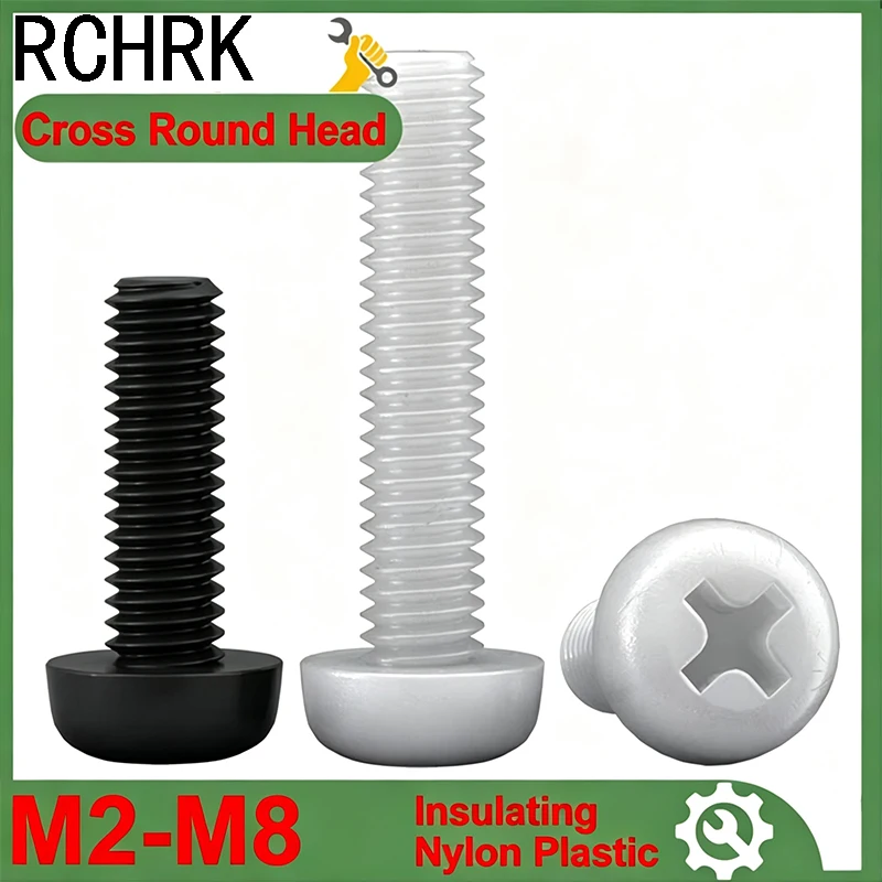 20/50/100pcs Metric Thread M2 M2.5 M3 M4 M5 M6 M8 White Black Plastic Nylon Round Pan Head Phillips Cross Insulation Screws Bolt