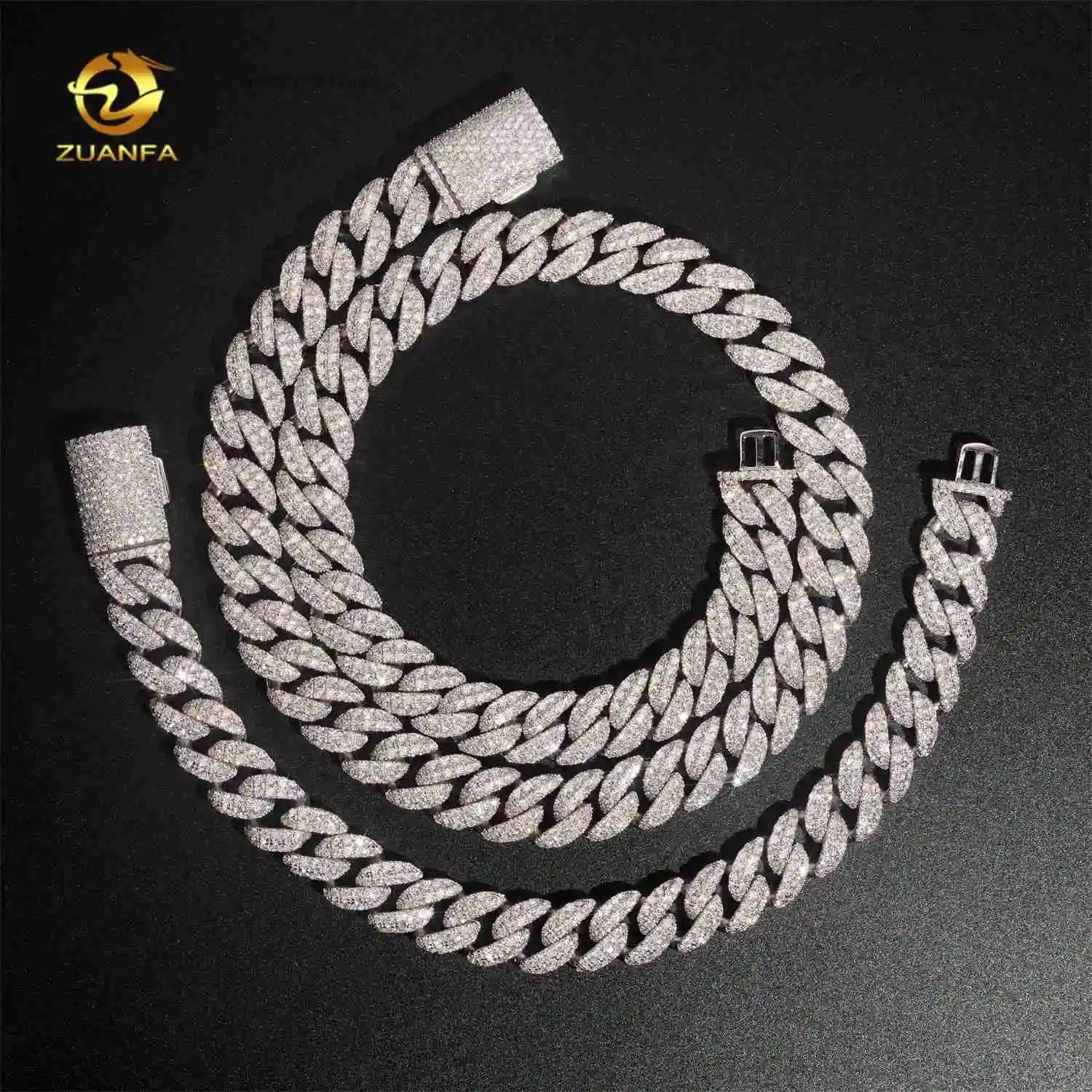 Sale Hot Moon Shape Hip Hop Jewelry Iced Out 12mm Sliver 925 Lab Diamond Moissanite Cuban Link Chain..