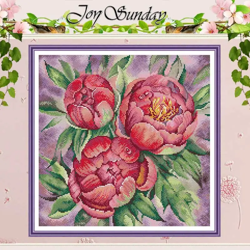 

Набор для вышивки крестом с цветочным узором пиона, сделай сам, 11CT, 14CT, 16CT, штампованный набор для вышивки крестом DMC, вышивка, рукоделие, домашний декор