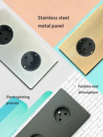 White/black stainless steel panel, EU double-wall power socket, French double-wall power socket, EU French plug wall plug