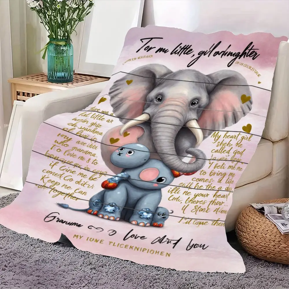 بطانية عمل فني على شكل فيل لطيف إلى حفيدة صغيرة - قصيدة ورسائل مكتوبة بخط اليد على شكل قلب، وردي فاتح من الخشب المطلي