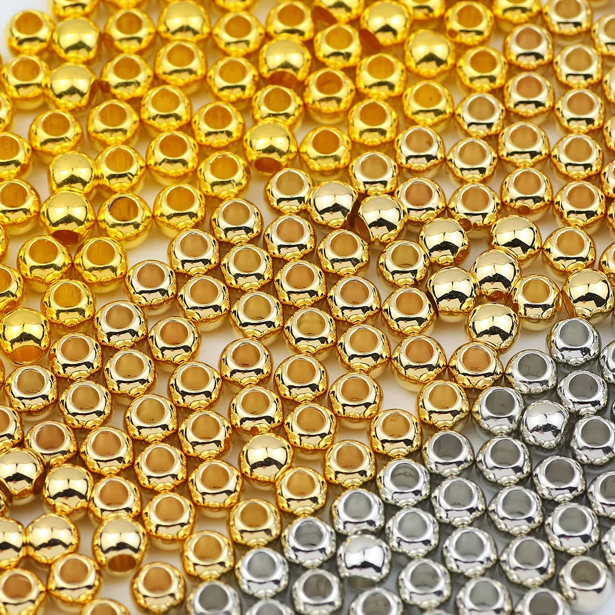 30-300 sztuk 4-12mm duży otwór błyszczący CCB plastikowy złoty posrebrzany Spacer luźne koraliki do tworzenia biżuterii DIY bransoletka naszyjnik