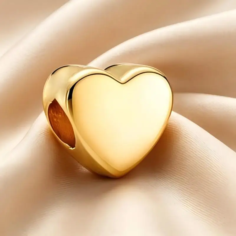 Hot Sale Polished Puffy Heart Large Hole Bead Gold Silver Rose Gold Plated Charm For Women Bracelet DIY Jewelry Making Gift