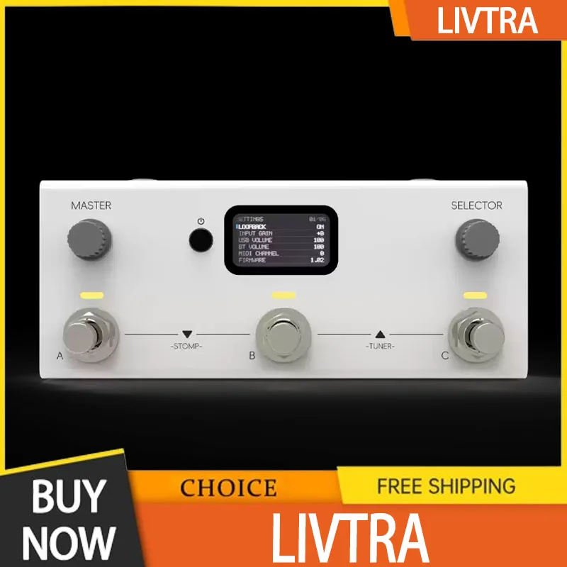 Livtra Mosaic Effect Pedal 3-Switch Multi-Effects Guitar Bass Pedal 30 Amps 30 Cabs Ir Nam Usb Audio Bluetooth 7.5h Battery App