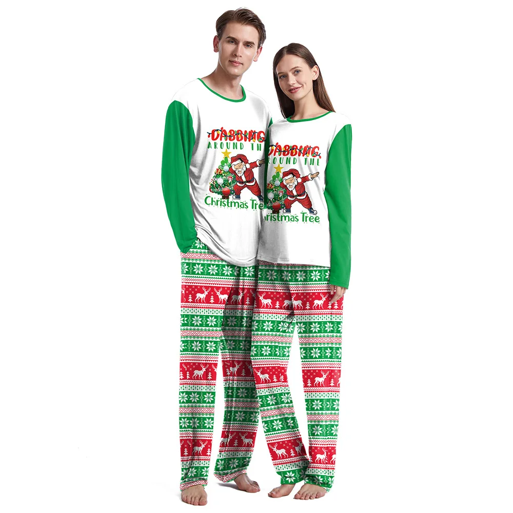 Autumn Christmas in Europe and The United States Couples Clothing Pajamas Long-sleeved Round Neck Couple Pajamas Homewear Suit