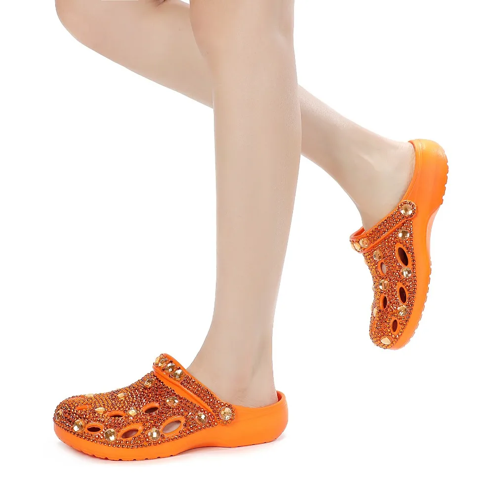 

Women's Bling Rhinestone/Pearl Clogs Sandals, Handmade Drill Slip-on Slippers, Anti-slip Summer Beach Garden Shoes, Casual Daily