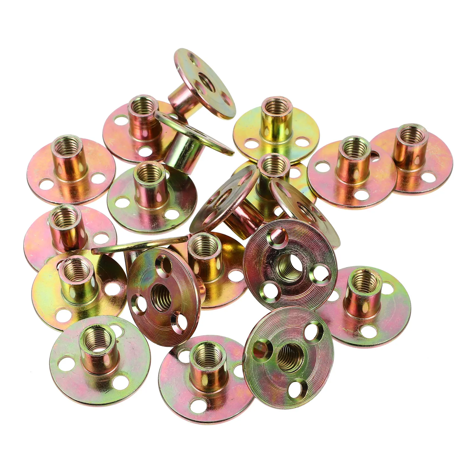 20Pcs M10 Iron Round Plate Nuts Three Hole Flange Plate Screw Nut for Indoor Outdoor Wooden Furniture Installation