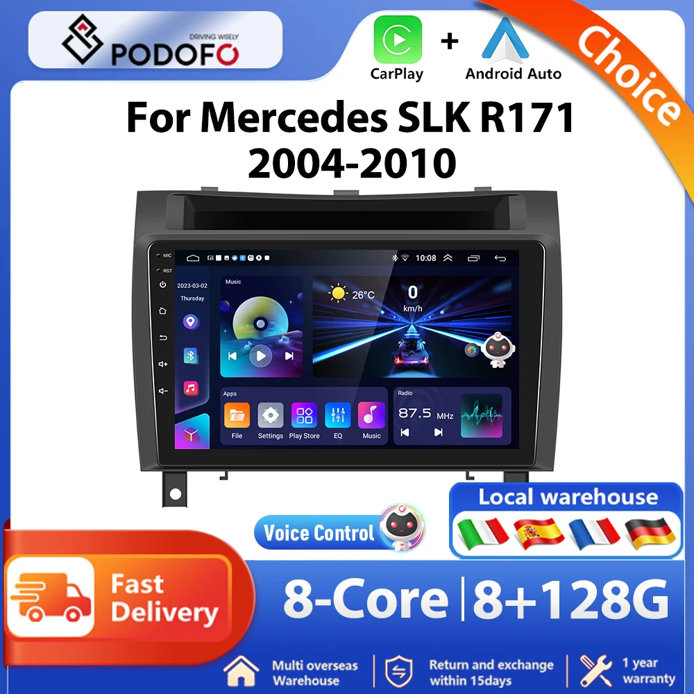 Podofo Android DSP Car Radio Multimidia Video Player Navigation GPS For Mercedes-Benz SLK 2010 2din WIFI Carplay Head Unit