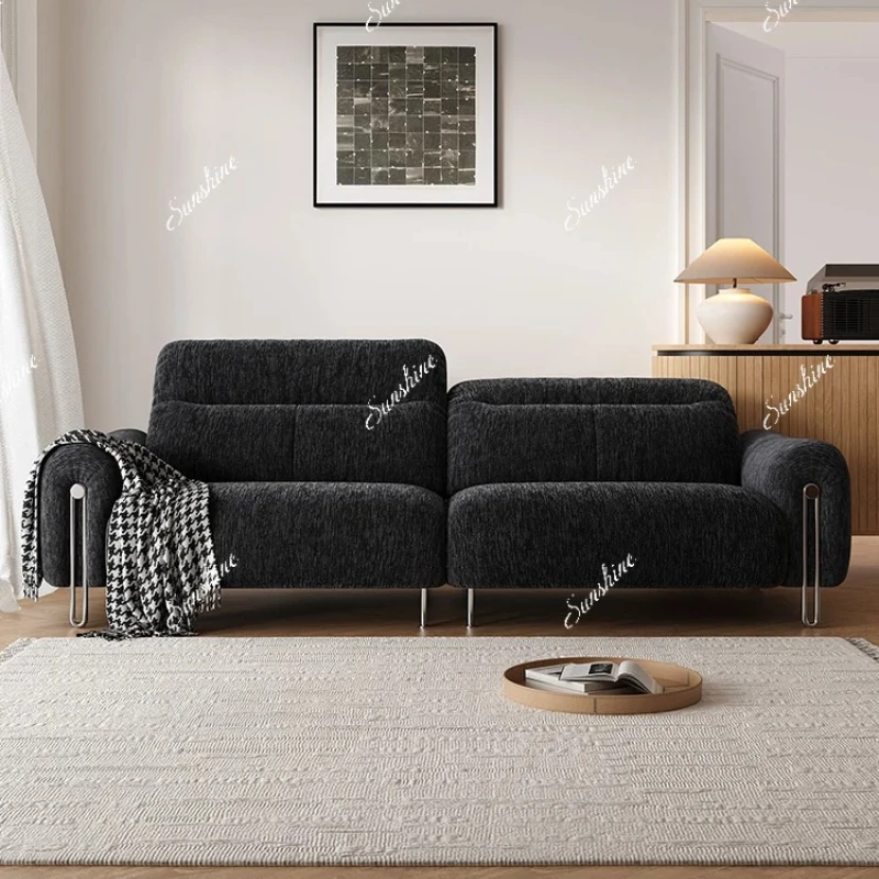 Adjustable backrest, high back headrest, black double chenille vintage vintage living room sofa
