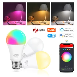 Tuya Wifi Smart Light Bulb RGB+WW+CW E27 Zigbee Led Bulb Smart Home Tuya Zigbee Lamp Works with Alexa Amazon Google Assistant