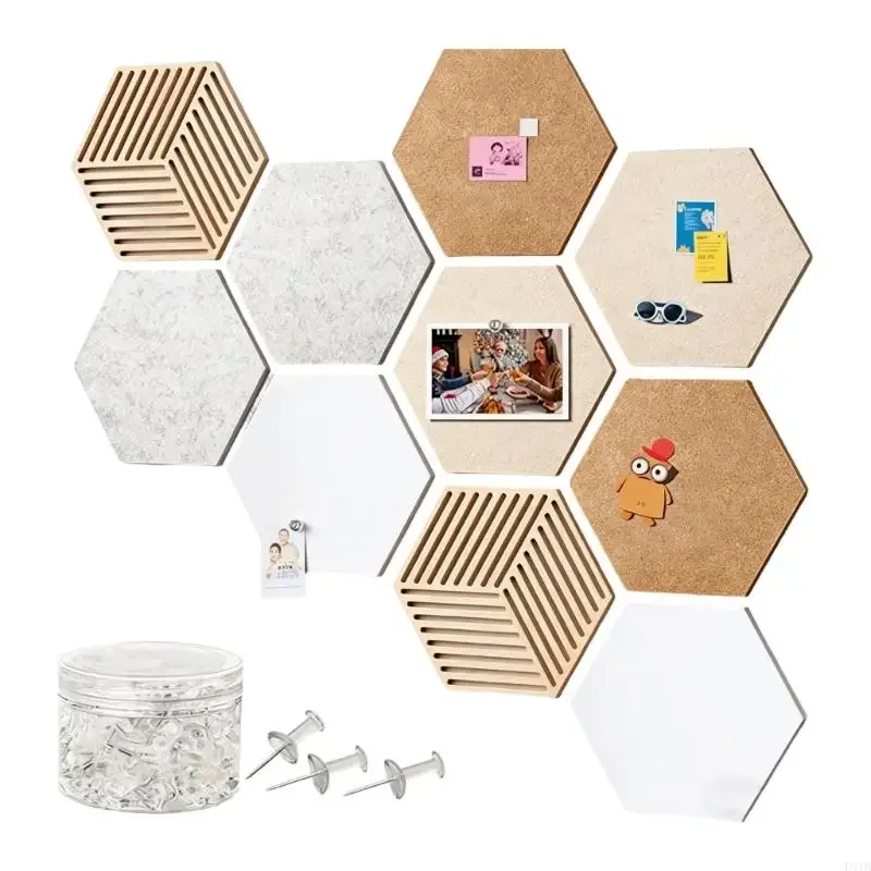 Hexagon Cork Boards for Wall Decors 10Pack Cork Bulletin Boards Tiles with 35 Pin,Pin Board for Note Photos DIY Decors P9YB