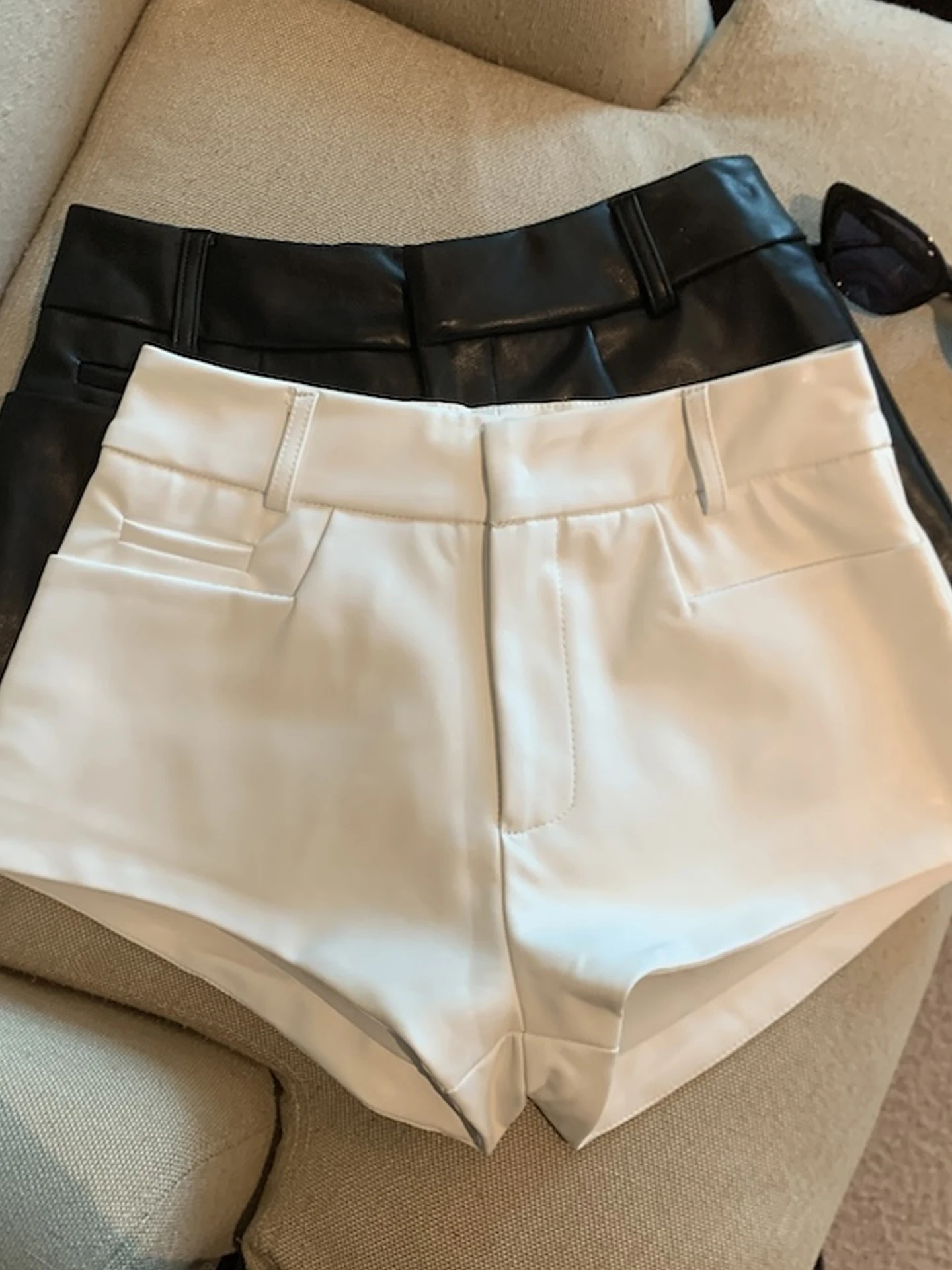 

Slim Fit PU Leather ort Pants Women's Faion A-Line Casual Trousers Sli High Waist Zipper Closure Straight Leg Pants