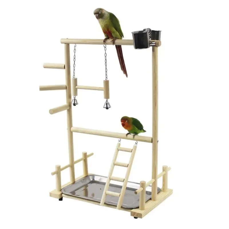 Bird Cage Fun Playing Stand Toy Grinding Chew Toy Ladder Swing Parrots Perch Playstand Activities Center With Feeding Cups