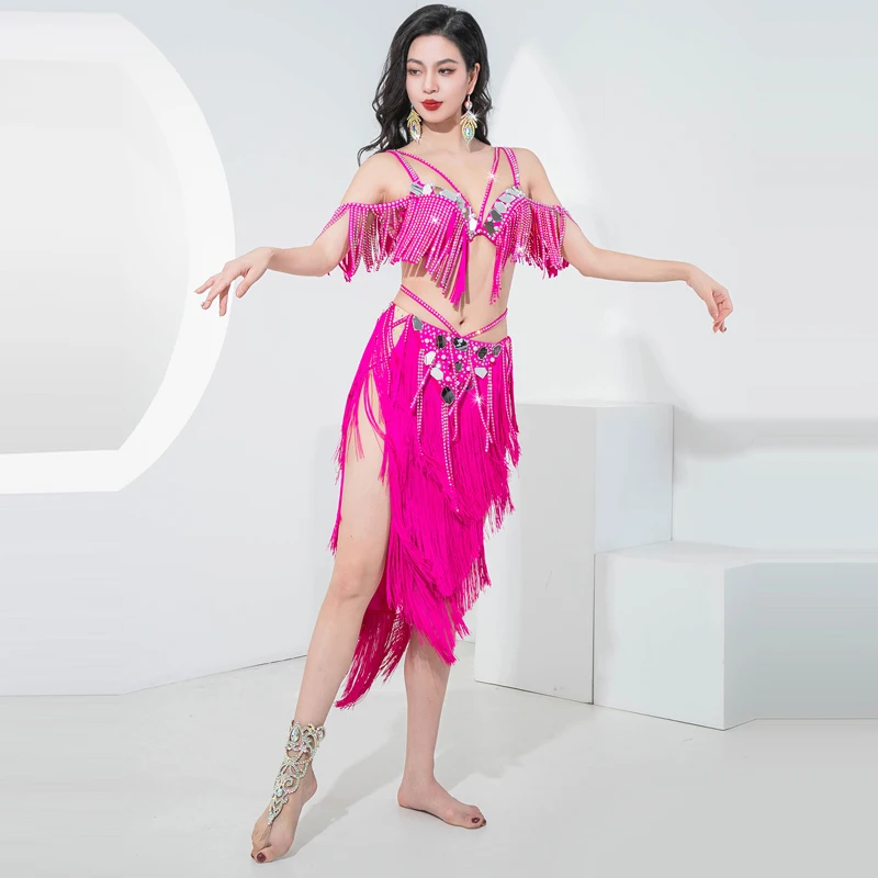 New BellyDance Competition Costume Advanced Lens Diamond Tassel Set Adult Belly Dancing Professional Performance Costumes