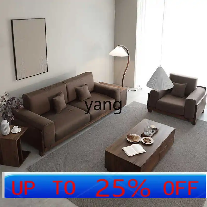 

YJQQ black walnut sofa Italian fabric winter and summer sofa