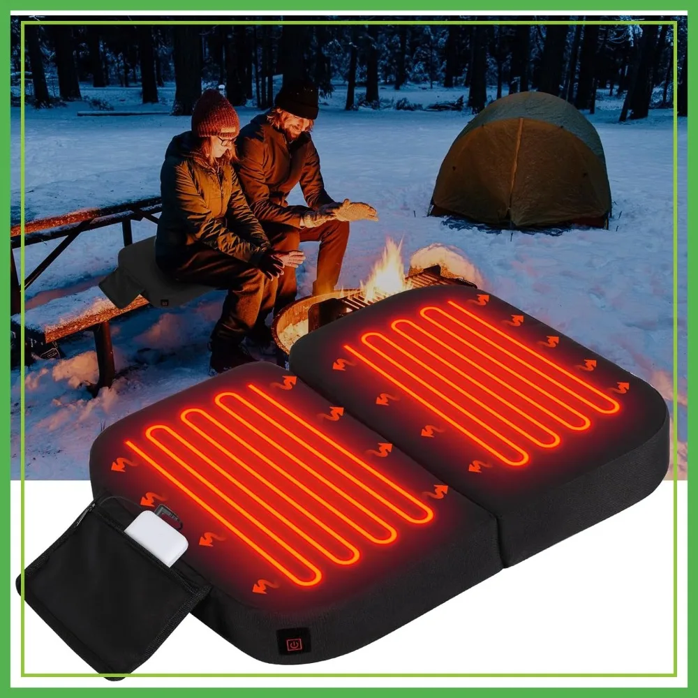 

Extra Wide Heated Seat Cushion with 10000mAh Power Bank, Foldable Stadium Seat for Bleachers, Portable Heating Pad for Camping