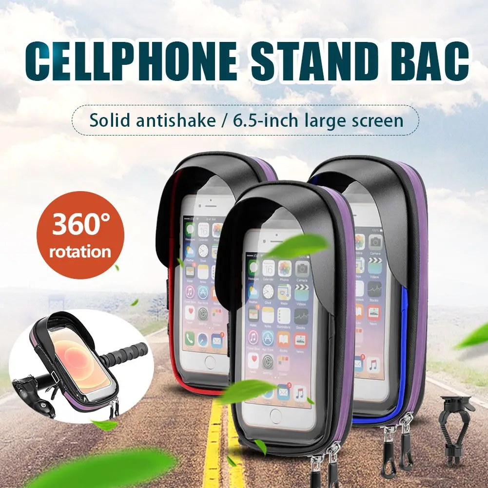 Waterproof Bike Bag Bicycle Phone Mount Case Motorcycle Handlebar Phone Holder Stand Touchscreen for 4.5-6.4 Inch Mobile Phones