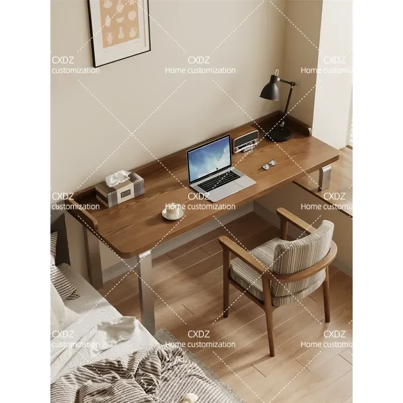 Solid Wood Bay Window Desk Custom Height Adjustable Writing Study Table Stainless Steel Office Computer Desk for Home