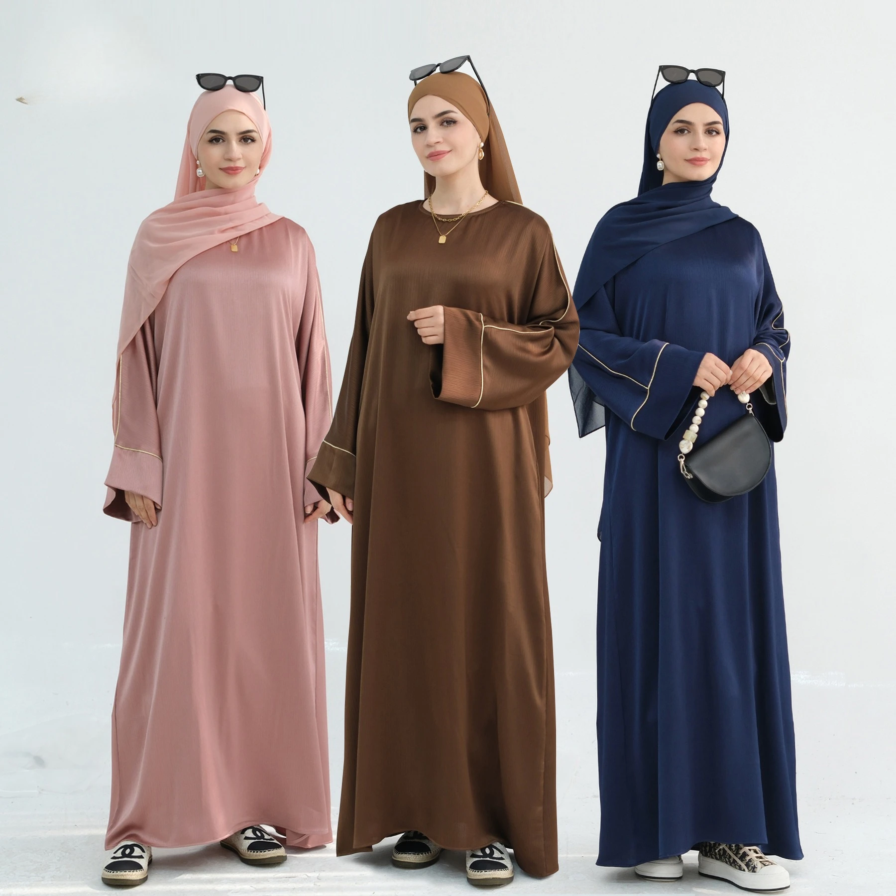 Turkish Contrasting Color Fringed Long Robe Scarf Set Islamic  Muslim Fashion Women Abaya Hijab Suit Dubai Ramadan Modest Dress