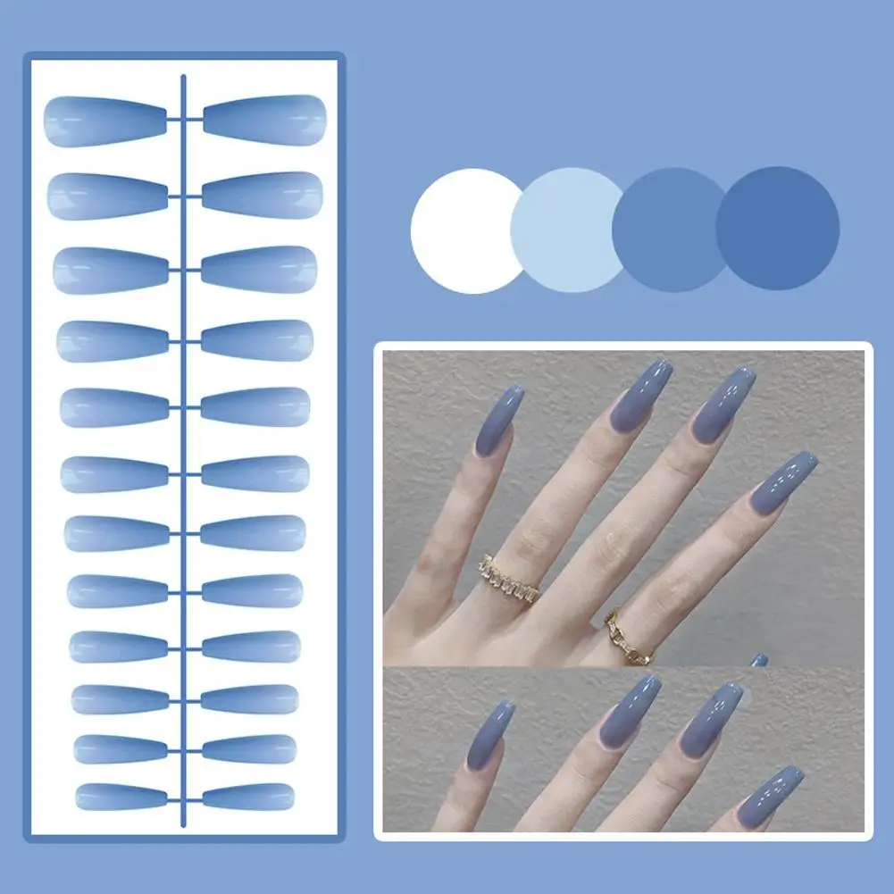 24Pcs Solid Color Fake Nails Matte Medium Long False Nails Detachable Wearable Full Cover Manicure Press-on Nails For Women