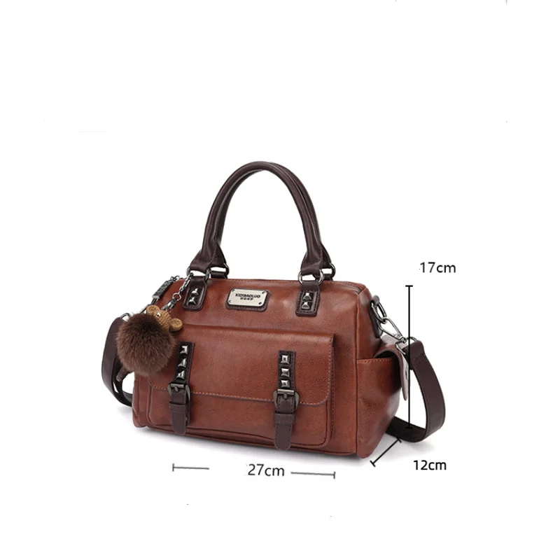 New Retro PU Leather Women\'s Messenger Bag Large Portable Contrast Pillow Boston Handbag Fashion Shoulder Bag Crossbody Bag